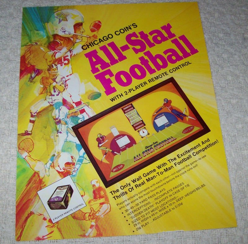 Vintage ALL STAR FOOTBALL Original NOS Arcade Game Wall Box Flyer Vintage Retro