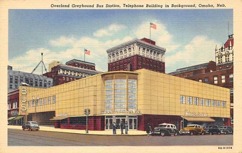 Overland Greyhound Bus Station Telephone Building in Background Omaha, Nebras...