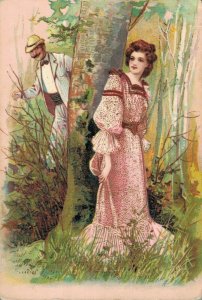 Romantic Couple Hide And Seek Vintage Postcard 08.24