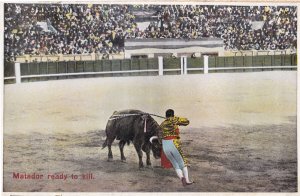 Matador Ready To Kill Antique 1920s Spanish Bullfighting Postcard