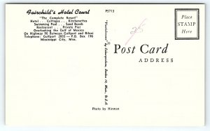 1950s MISSISSIPPI CITY MS FAIRCHILD'S HOTEL COURT HWY 90 50s CARS POSTCARD P2980