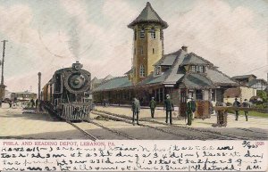 Lebanon PA, Depot, Train Steam Locomotive 1907 Philadelphia & Reading RR Glitter