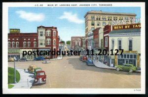 h3982 - JOHNSON CITY Tennessee Postcard 1940s Main Street Stores. Old Cars