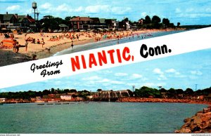 Connecticut Niantic Greetings Showing Crescent Beach & Niantic Bay and Railro...