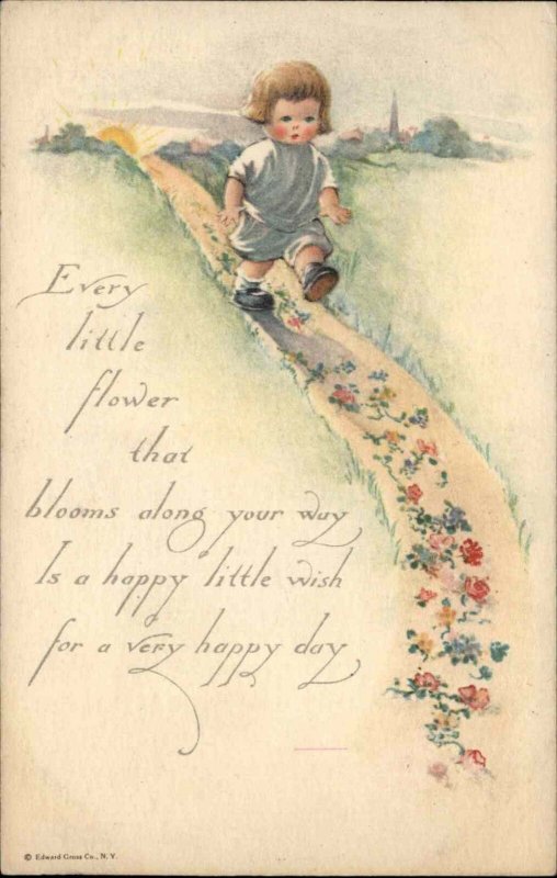 Twelvetrees Happy Day Little Boy Toddler Walking Path Vintage Postcard