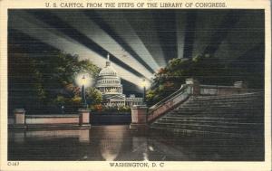 Night View of U S Capitol from Library of Congress Steps Washington DC pm 1945