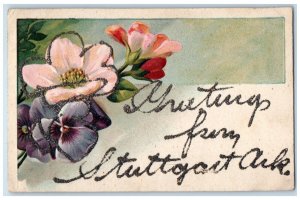 Stuttgart Arkansas AR Postcard Greetings Glitter Flowers Embossed c1910 Antique