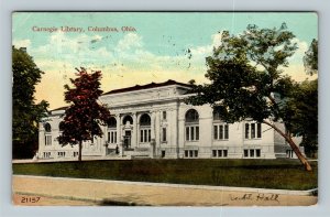 Columbus OH, Carnegie Library, Vintage Ohio c1915 Postcard