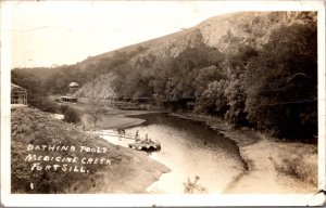 Real Photo Postcard Bathing Pools, Medicine Creek, Fort Sill in Lawton, Oklahoma