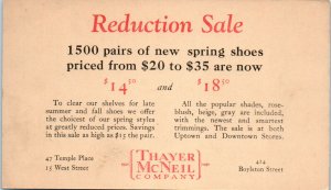 1927 Thayer McNeil Co. Shoe Store Sale Boston MA Advertising Postcard