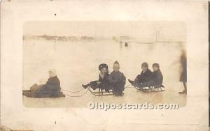 Kids on Sled Real Photo Sleigh Riding 1915 