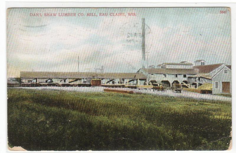 Daniel Shaw Lumber Co Mill Eau Claire Wisconsin 1912 postcard United