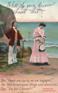 Lovers Couple At The Beach People Are Saying We Are Engaged Vintage Postcard