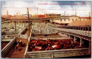 1915 Cattle Pens and Runways Union Stock Yards Chicago Illinois IL Postcard