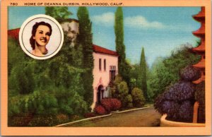 Vtg Hollywood California CA Home of Actress Deanna Durbin Picture Inset Postcard