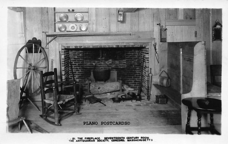 CONCORD, MASSACHUSETTS THE FIREPLACE, ANT. SOCIETY RPPC REAL PHOTO POSTCARD