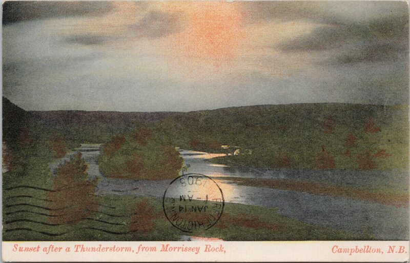 Campbellton NB Morrissey Rock Sunset after Storm c1908 McCoy Postcard G37