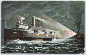 1912 D&C Steamers Passing at Night City of Cleveland Great Lakes Postcard