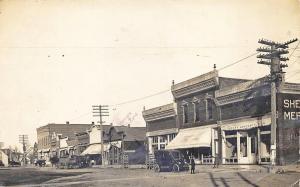 Shelby NE Dirt Street Old Car Horse & Wagon Storefronts in 1914 RPPC