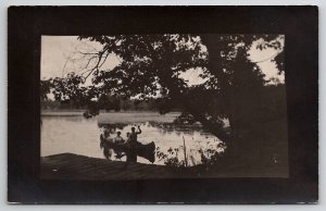 RPPC Edwardian Family Canoeing On Lake c1910 Real Photo Postcard W21