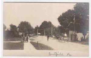 Street Scene Wagon Bicycle Bridge Westfield Pennsylvania RPPC 1907c postcard