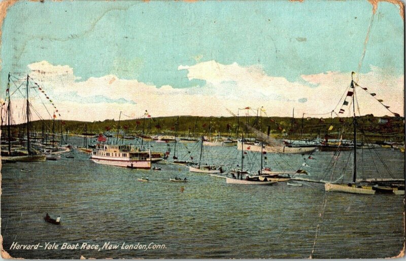 Harvard Yale Boat Race New London Connecticut Divided Back Antique Postcard PM 