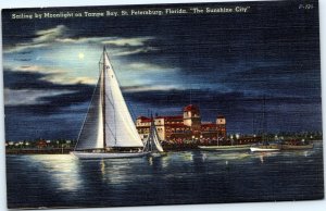 postcard St. Petersburg, Florida - Sailing by Moonlight on Tampa Bay