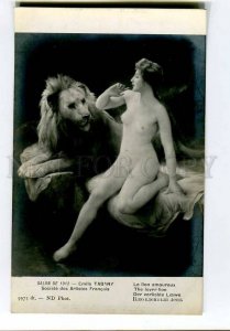 257139 NUDE Love LION & Woman by TABARY Vintage SALON 1912 PC