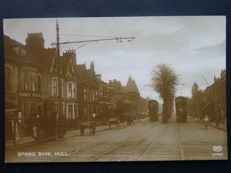 Yorkshire HULL Spring Bank showing TRAM & VAUGHAN'S PIANO SHOP - Old RP Postcard