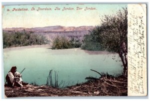 1906 River Trees Man Sitting The Jordan Palestine Antique Postcard