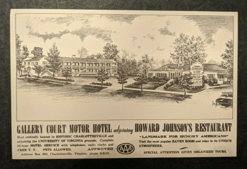 Mint Gallery Court Motor Hotel Howard Johnsons Restaurant Illustrated Postcard
