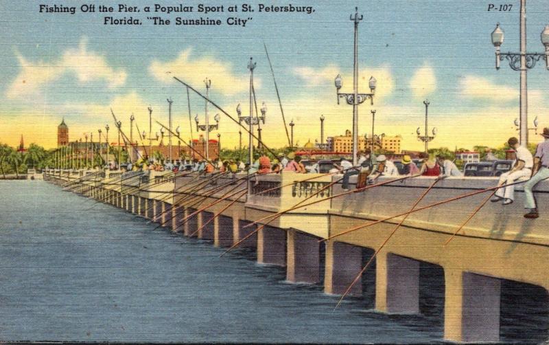 Florida St Petersburg Fishing Off The Pier 1953