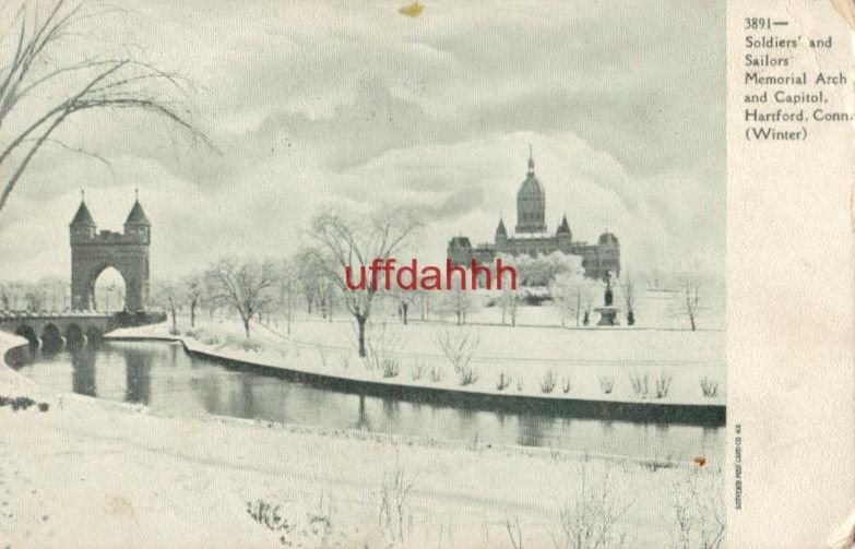 SOLDIERS' and SAILORS' ARCH and CAPITOL HARTFORD, CT (WINTER) 1916