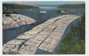 P2854 vintage postcard hugh log raft tugboat through deception pass washington