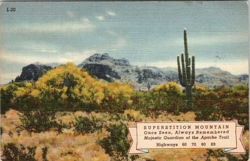 Greetings From Superstition Mountains Linen Postcard  - A18 