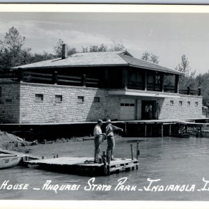 c1960s Indianola, IA RPPC Boat House Ahquabi State Park Real Photo Postcard A104