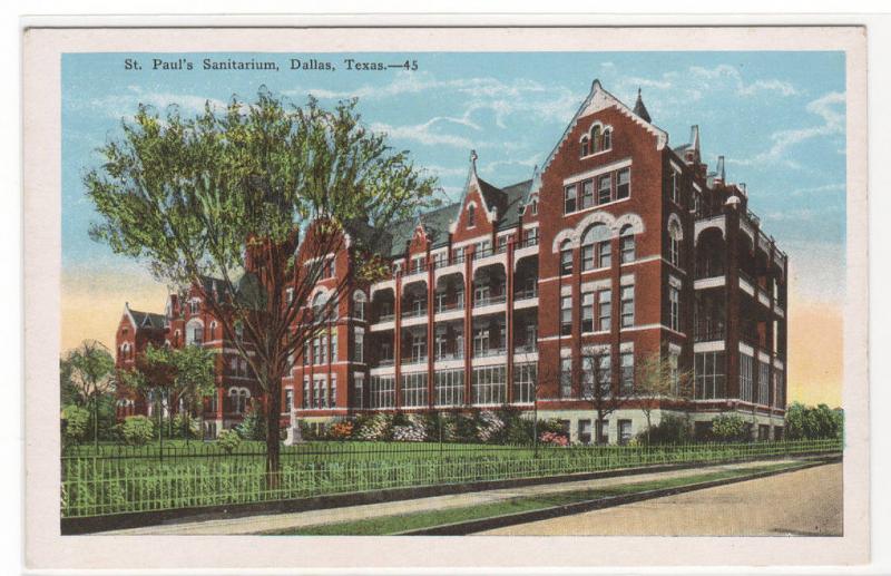 St Paul's Sanitarium Dallas Texas 1920s postcard