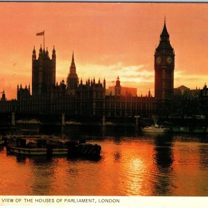 c1970s London, England Houses of Parliament Big Ben Sunset Chrome 4x6 PC M18