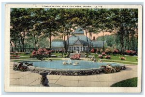 c1940's Conservatory Glen Oak Park Fountain Peoria Illinois IL Unposted Postcard