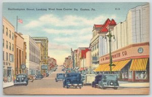 PA Pennsylvania Easton Northampton Street Scene Linen Vintage Postcard $D