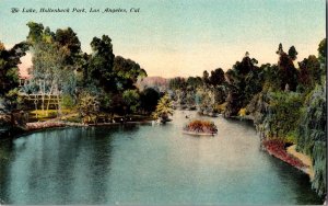 View Overlooking the Lake in Hollenbeck Park Los Angeles CA Vintage Postcard I50