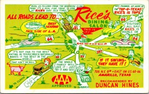 PC Rice's Dining Salon Restaurant Route 66 Amarillo, Texas Caricature Map