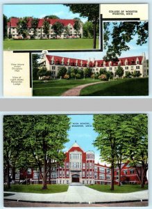 2 Postcards WOOSTER, Ohio OH ~ COLLEGE OF WOOSTER & High School c1940s Linens