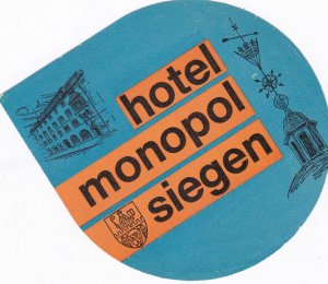 Germany Siegen Hotel Monopol Vintage Luggage Label sk2053