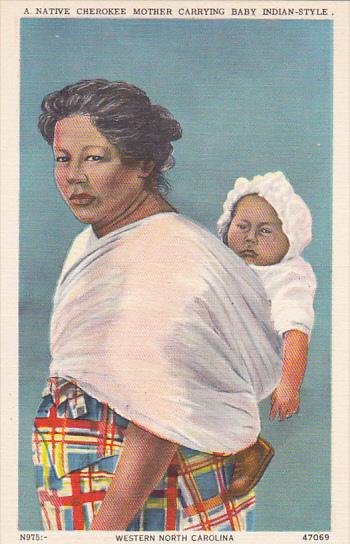 Native Cherokee Mother Carrying Baby Indian Style Western North Carolina