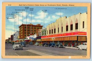 Phoenix Arizona Postcard Roll Call Nation's Chain Stores Washington Road c1940