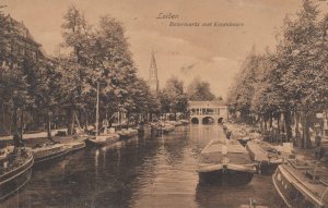 Ak Leiden Botermarkt Met Korenbeurs Dutch Boats Old Postcard