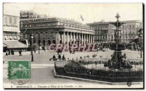 Old Postcard Fountain Bordeaux and Place de la Comedie Tram