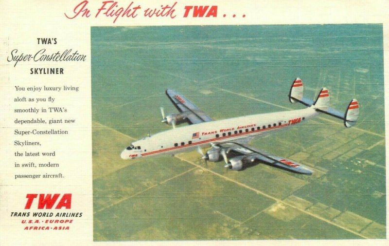 In Flight with TWA Trans World Airlines super constellation skyliner plane