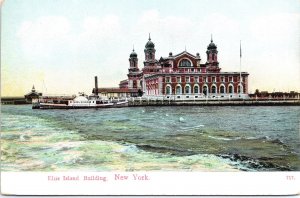 VINTAGE POSTCARD VIEW OF THE ELLIS ISLAND IMMIGRATION BUILDING NEW YORK